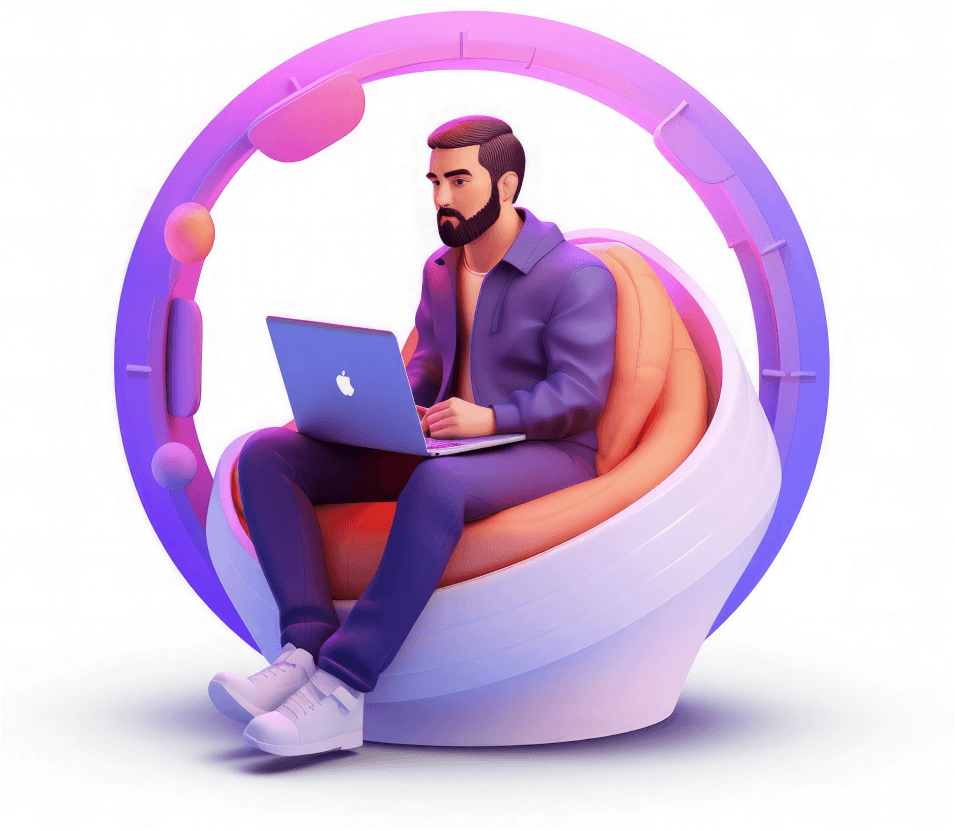 3d Render Cartoon Like Man Working With Laptop